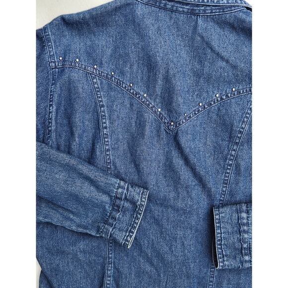 Side Saddle Cropped Button Down Womens L Western Cowgirl Thin Fabric Studded VTG - Picture 5 of 7
